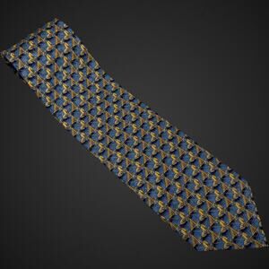 Ermenegildo Zenga Neck Tie Blue Yellow Print 100% Silk Italian Designer